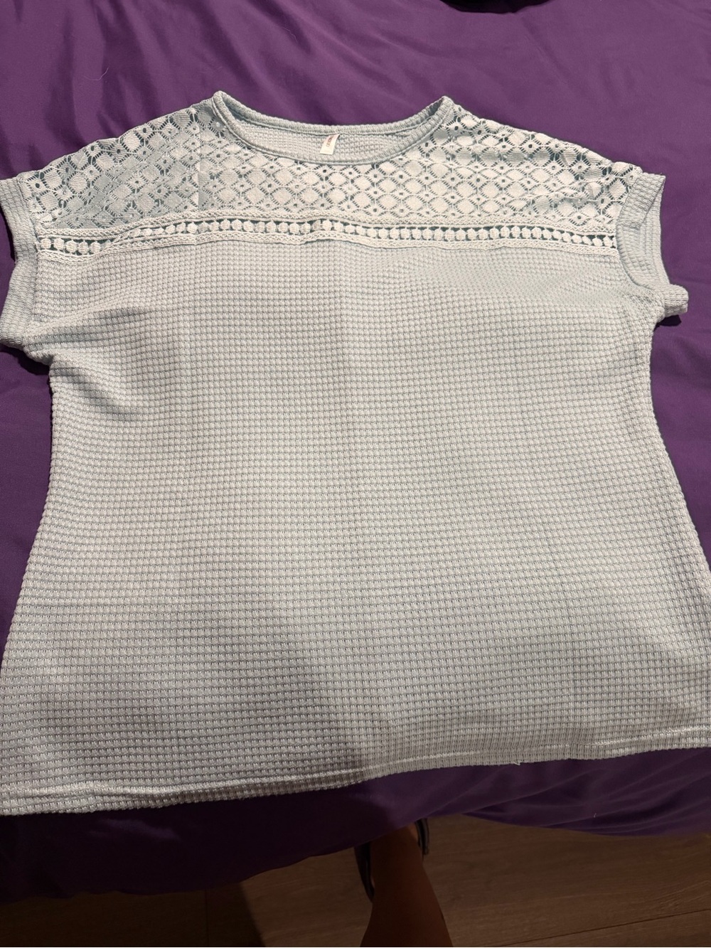 Women’s Light Blue Crochet Yoke Knit Top
